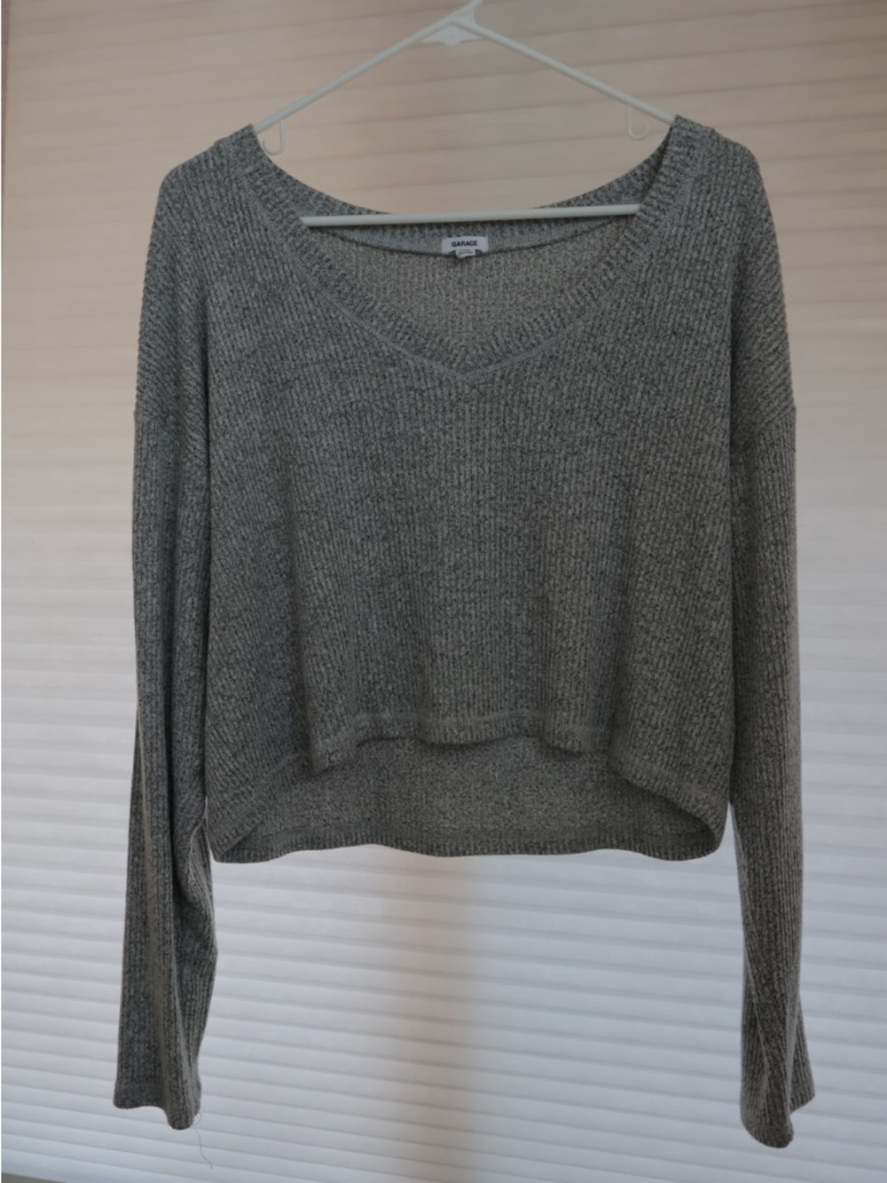 Garage Heather Gray V-Neck Cropped Knit Sweater